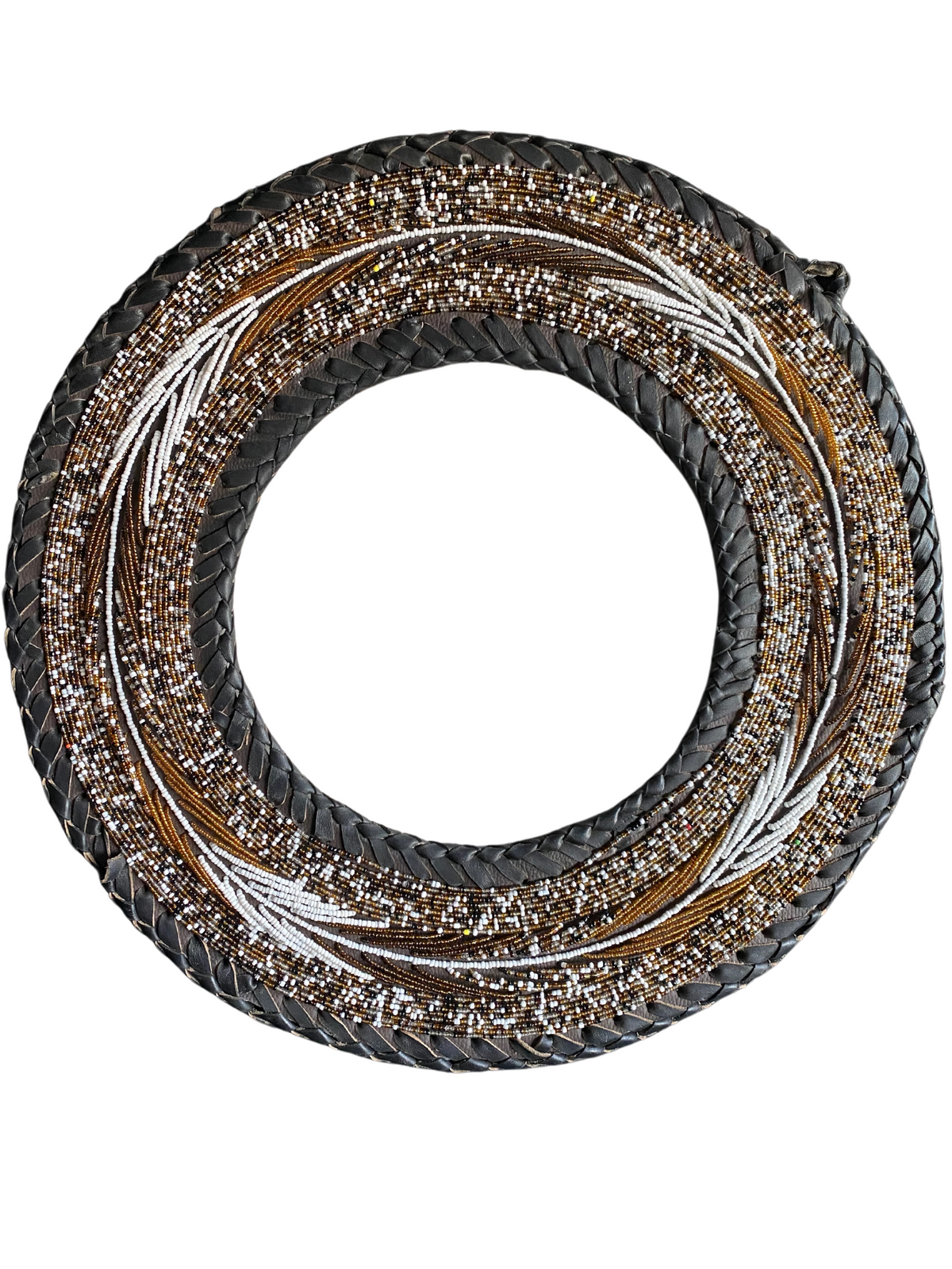 22 Inch African Beaded-Leather Mirror Holder(Brown)