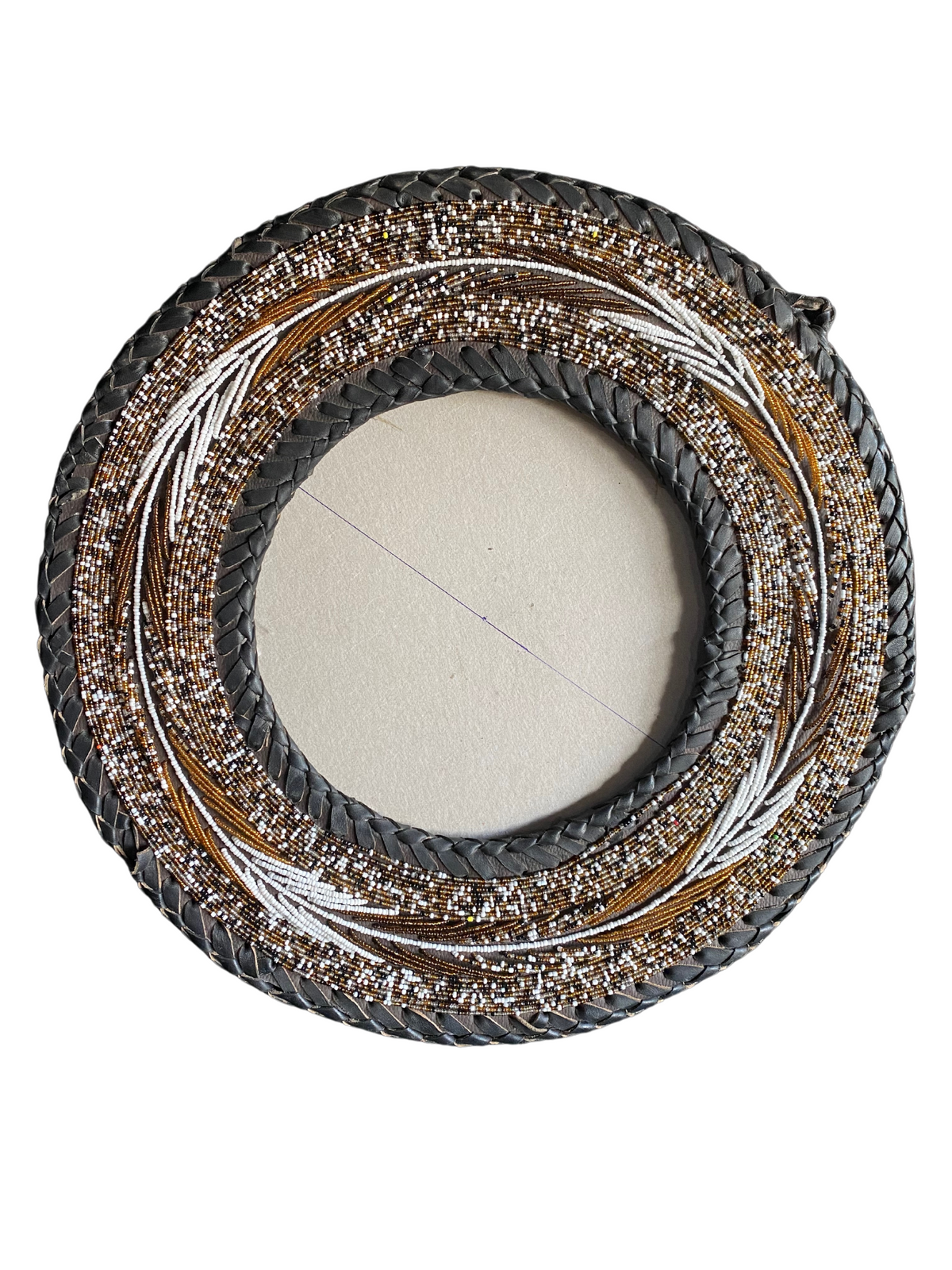 16 Inch African Beaded-Leather Mirror Holder(Brown)