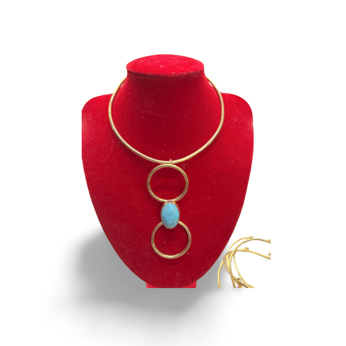 African  Brass Necklace with Gem-stone Collection C