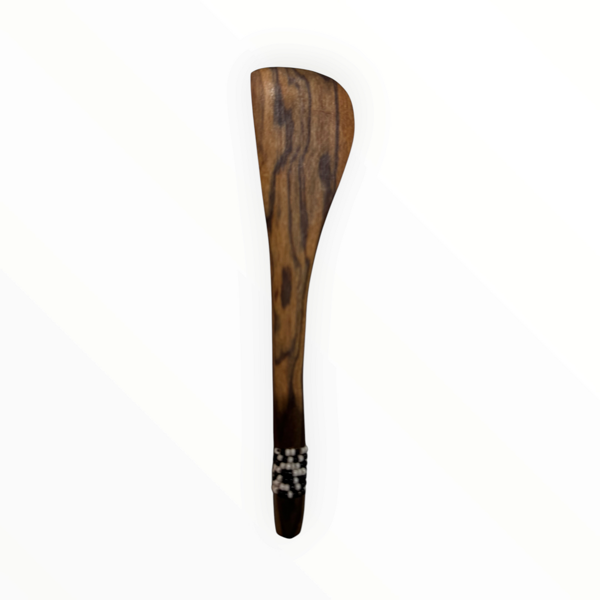 AFRICAGLAMOURART hand-carved wooden butter knife with natural grain and decorative beaded handle detail