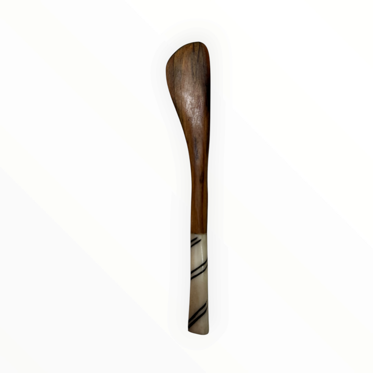 AFRICAGLAMOURART hand-carved wooden butter knife with a smooth brown hardwood blade and decorative bone handle detail.