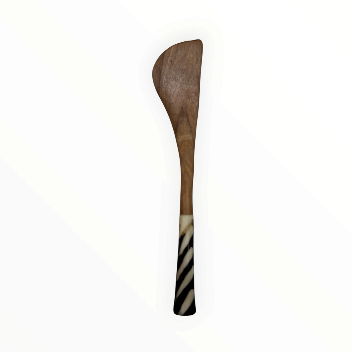 AFRICAGLAMOURART hand-carved wooden butter knife with a smooth curved blade and a decorative striped handle.