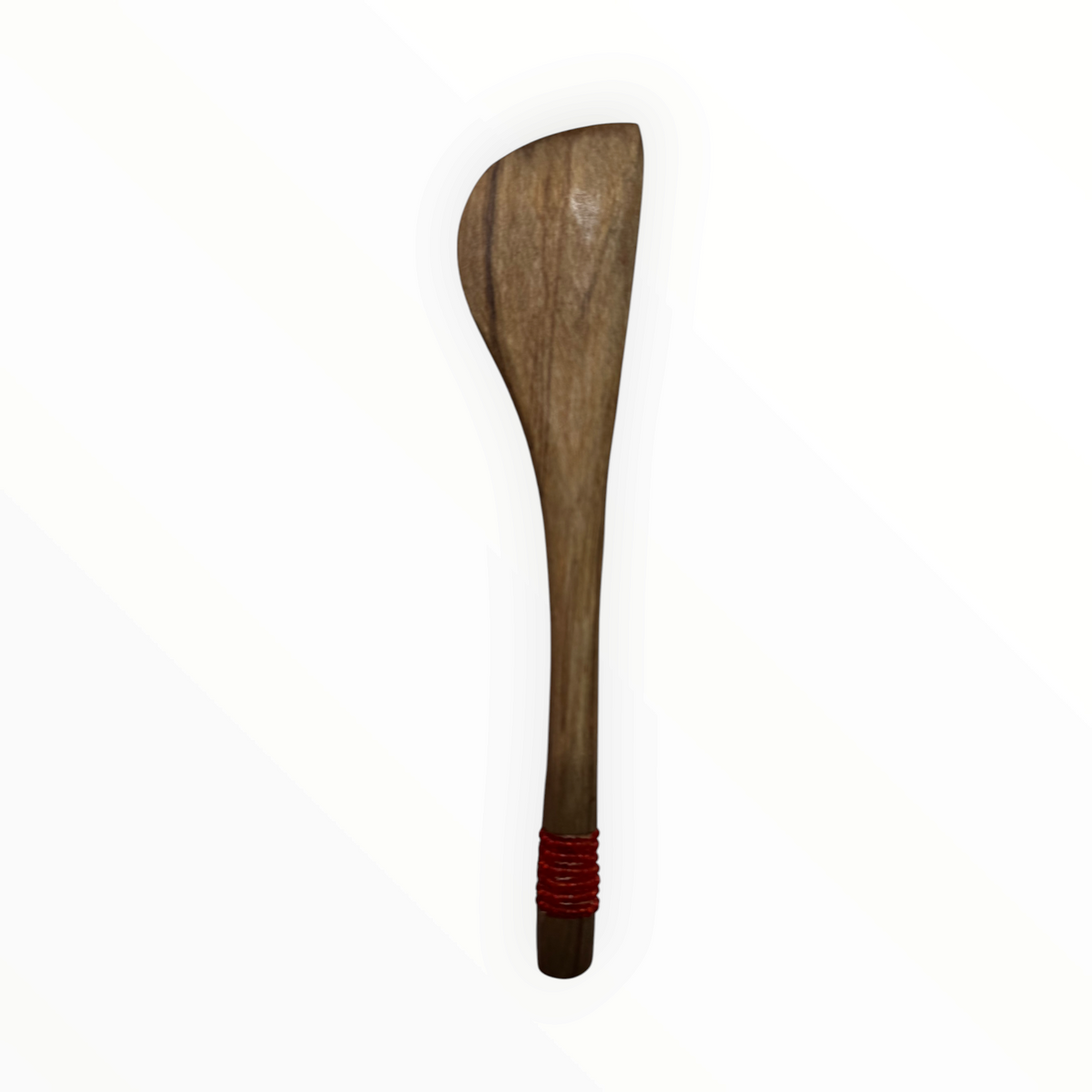 AFRICAGLAMOURART hand-carved wooden butter knife with a natural grain finish and decorative red thread handle detail.