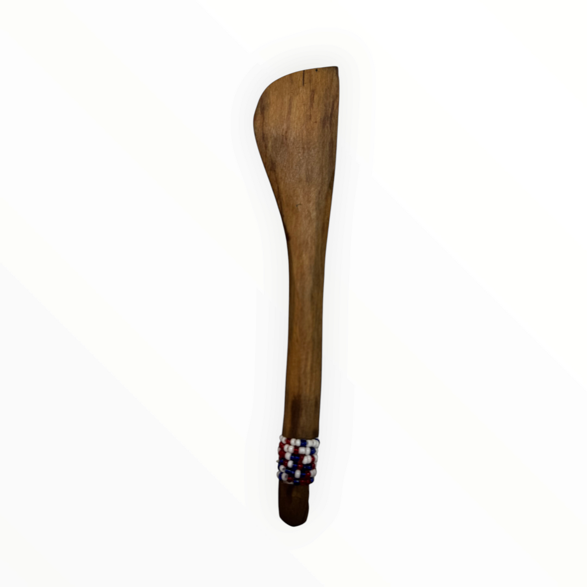 AFRICAGLAMOURART hand-carved wooden butter knife with a natural grain finish and decorative beaded handle detail.